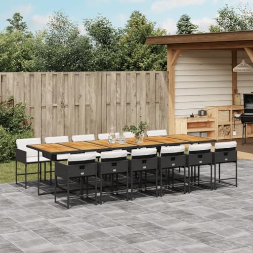 qohoio 13-TLG. Garten-Essgruppe mit Kissen GartenmöBel TerrassenmöBel Garten Sitzgruppe Essgruppe Garten MöBel Set Schwarz Poly Rattan - 3211311 von qohoio