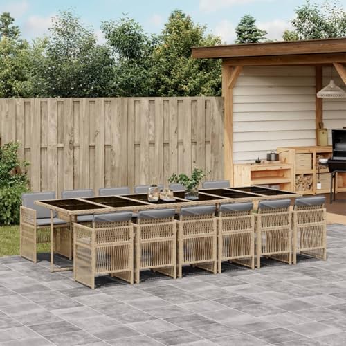 qohoio 13-TLG. Garten-Essgruppe mit Kissen Sitzgruppe Outdoor TerrassenmöBel Terrassen-Sitzgruppe Garten-Essgruppe Beigemischung Poly Rattan - 3210948 von qohoio