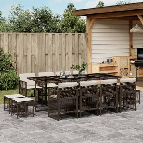 qohoio 13-TLG. Garten-Essgruppe mit Kissen Sitzgruppe Outdoor TerrassenmöBel Terrassen-Sitzgruppe Garten-Essgruppe Braun Poly Rattan - 3210981 von qohoio