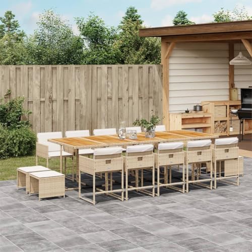 qohoio 15-TLG. Garten-Essgruppe mit Kissen GartenmöBel Set Gartenset Tisch Und StüHle Essgruppe Outdoor Beige Poly Rattan - 3278127 von qohoio