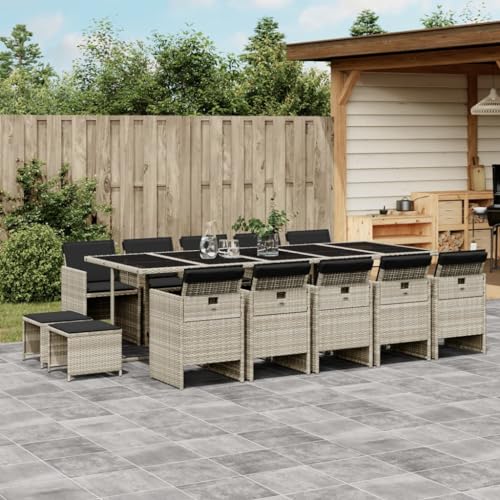 qohoio 15-TLG. Garten-Essgruppe mit Kissen GartenmöBel Set Gartenset Tisch Und StüHle Essgruppe Outdoor Hellgrau Poly Rattan - 3277762 von qohoio