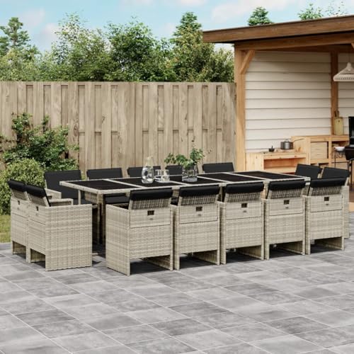 qohoio 15-TLG. Garten-Essgruppe mit Kissen GartenmöBel Set Gartenset Tisch Und StüHle Essgruppe Outdoor Hellgrau Poly Rattan - 3277822 von qohoio