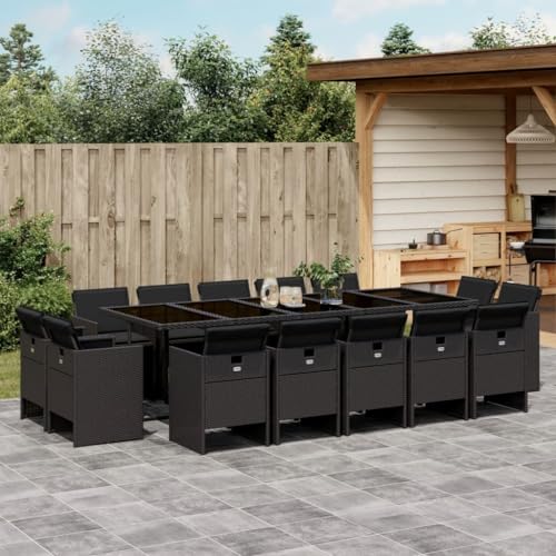 qohoio 15-TLG. Garten-Essgruppe mit Kissen GartenmöBel Set Gartenset Tisch Und StüHle Essgruppe Outdoor Schwarz Poly Rattan - 3277818 von qohoio