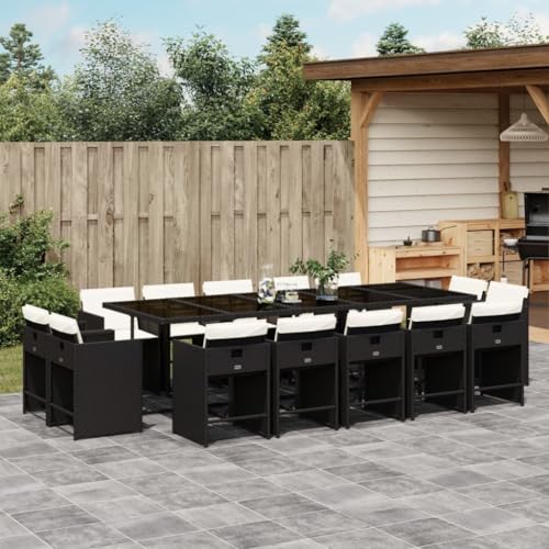 qohoio 15-TLG. Garten-Essgruppe mit Kissen GartenmöBel Set Gartenset Tisch Und StüHle Essgruppe Outdoor Schwarz Poly Rattan - 3277997 von qohoio