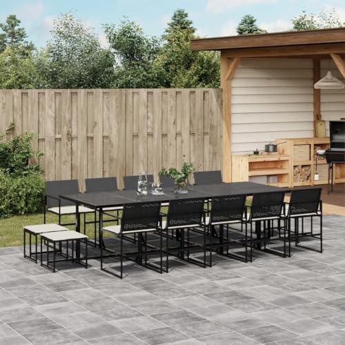 qohoio 15-TLG. Garten-Essgruppe mit Kissen GartenmöBel Set Gartenset Tisch Und StüHle Essgruppe Outdoor Schwarz Poly Rattan - 3295071 von qohoio