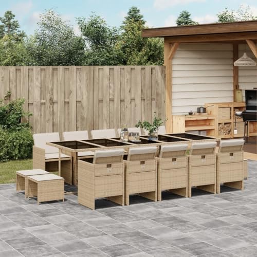 qohoio 15-TLG. Garten-Essgruppe mit Kissen GartenmöBel TerrassenmöBel Garten Sitzgruppe Essgruppe Garten MöBel Set Beige Poly Rattan - 3210634 von qohoio