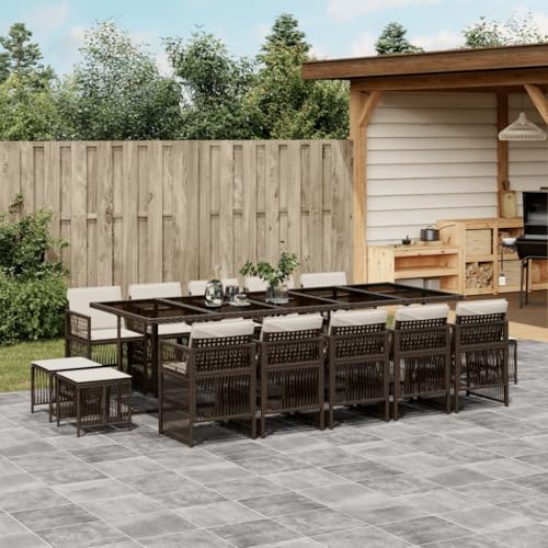 qohoio 15-TLG. Garten-Essgruppe mit Kissen GartenmöBel TerrassenmöBel Garten Sitzgruppe Essgruppe Garten MöBel Set Braun Poly Rattan von qohoio