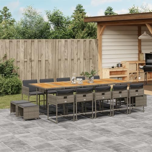qohoio 15-TLG. Garten-Essgruppe mit Kissen GartenmöBel TerrassenmöBel Garten Sitzgruppe Essgruppe Garten MöBel Set Grau Poly Rattan von qohoio