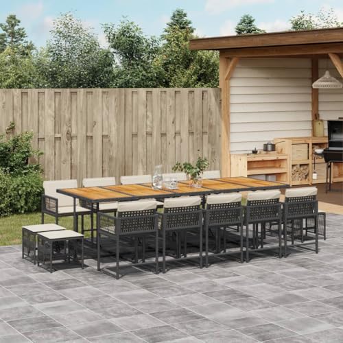 qohoio 15-TLG. Garten-Essgruppe mit Kissen GartenmöBel TerrassenmöBel Garten Sitzgruppe Essgruppe Garten MöBel Set Schwarz Poly Rattan - 3211539 von qohoio