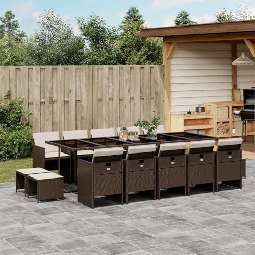 qohoio 15-TLG. Garten-Essgruppe mit Kissen Sitzgruppe Outdoor TerrassenmöBel Terrassen-Sitzgruppe Garten-Essgruppe Braun Poly Rattan - 3210633 von qohoio
