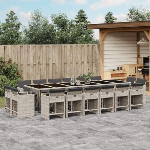 qohoio 17-TLG. Garten-Essgruppe mit Kissen GartenmöBel Set Garden Furniture Gartenset Tisch Und StüHle Essgruppe Outdoor Hellgrau Poly Rattan - 3278014 von qohoio