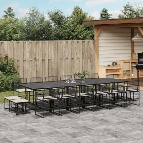 qohoio 17-TLG. Garten-Essgruppe mit Kissen GartenmöBel Set Garden Furniture Gartenset Tisch Und StüHle Essgruppe Outdoor Schwarz Poly Rattan - 3295022 von qohoio