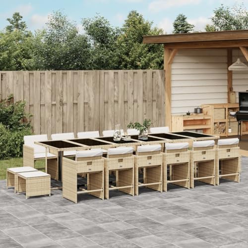 qohoio 17-TLG. Garten-Essgruppe mit Kissen GartenmöBel Set Gartenset Tisch Und StüHle Essgruppe Outdoor Beige Poly Rattan - 3277953 von qohoio