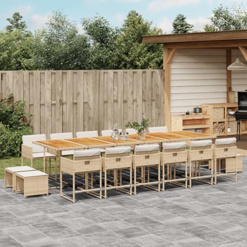 qohoio 17-TLG. Garten-Essgruppe mit Kissen GartenmöBel Set Gartenset Tisch Und StüHle Essgruppe Outdoor Beige Poly Rattan - 3278139 von qohoio