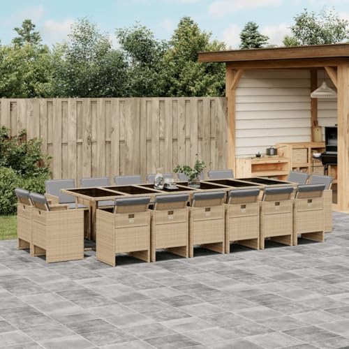 qohoio 17-TLG. Garten-Essgruppe mit Kissen GartenmöBel Set Gartenset Tisch Und StüHle Essgruppe Outdoor Beigemischung Poly Rattan - 3277835 von qohoio