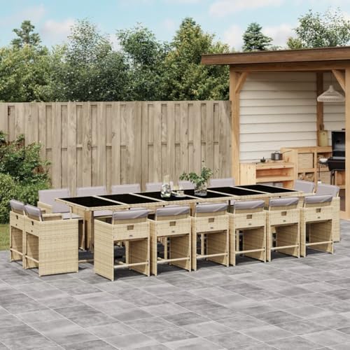 qohoio 17-TLG. Garten-Essgruppe mit Kissen GartenmöBel Set Gartenset Tisch Und StüHle Essgruppe Outdoor Beigemischung Poly Rattan - 3278015 von qohoio