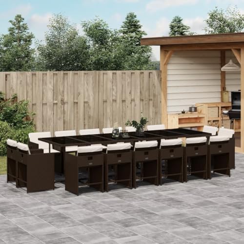 qohoio 17-TLG. Garten-Essgruppe mit Kissen GartenmöBel Set Gartenset Tisch Und StüHle Essgruppe Outdoor Braun Poly Rattan von qohoio