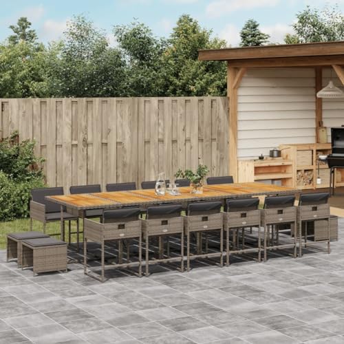 qohoio 17-TLG. Garten-Essgruppe mit Kissen GartenmöBel TerrassenmöBel Garten Sitzgruppe Essgruppe Garten MöBel Set Grau Poly Rattan - 3211370 von qohoio