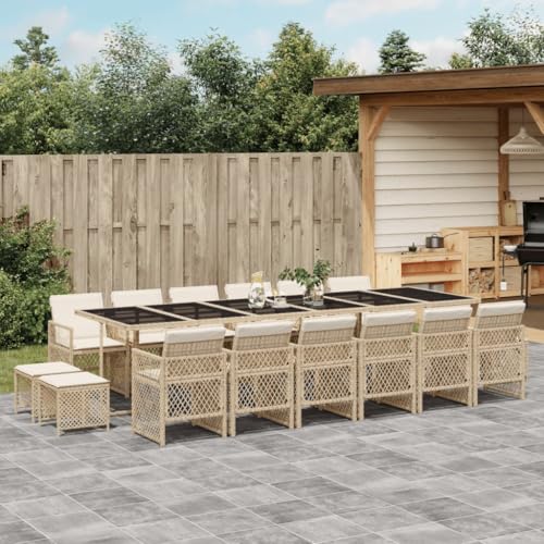 qohoio 17-TLG. Garten-Essgruppe mit Kissen Sitzgruppe Outdoor TerrassenmöBel Terrassen-Sitzgruppe Garten-Essgruppe Beige Poly Rattan - 3210826 von qohoio