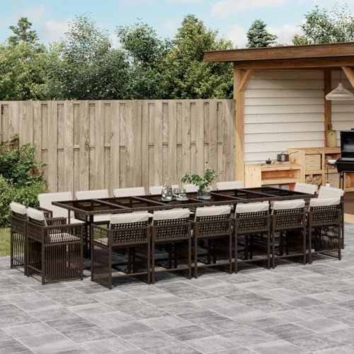 qohoio 17-TLG. Garten-Essgruppe mit Kissen Sitzgruppe Outdoor TerrassenmöBel Terrassen-Sitzgruppe Garten-Essgruppe Braun Poly Rattan - 3211785 von qohoio