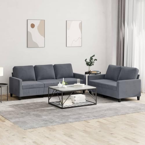 qohoio 2-TLG. Sofagarnitur mit Kissen Sofa Wohnzimmer Sitzgruppe Wohnzimmer Sofa Set Sofas FüR Wohnzimmer Dunkelgrau Samt - 3201517 von qohoio