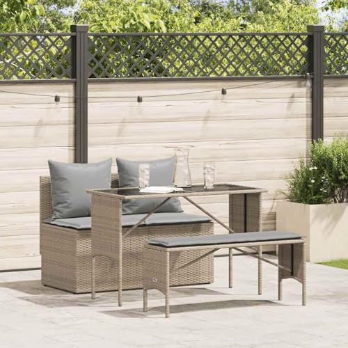 qohoio 3-TLG. Garten-Essgruppe mit Kissen GartenmöBel TerrassenmöBel Garten Sitzgruppe Essgruppe Garten MöBel Set Beige Poly Rattan - 4104184 von qohoio
