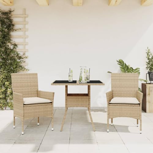 qohoio 3-TLG. Garten-Essgruppe mit Kissen GartenmöBel TerrassenmöBel Garten Sitzgruppe Essgruppe Garten MöBel Set Beige Poly Rattan und Glas qohoio 3-TLG. Garten-Essgruppe mit Kissen GartenmöBel TerrassenmöBel Garten Sitzgruppe Essgruppe Garten MöBel Set Beige Poly Rattan und Glas von qohoio