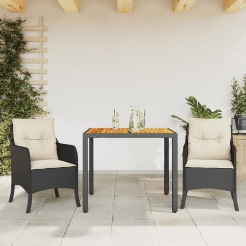 qohoio 3-TLG. Garten-Essgruppe mit Kissen GartenmöBel TerrassenmöBel Garten Sitzgruppe Essgruppe Garten MöBel Set Schwarz Poly Rattan - 3211860 von qohoio