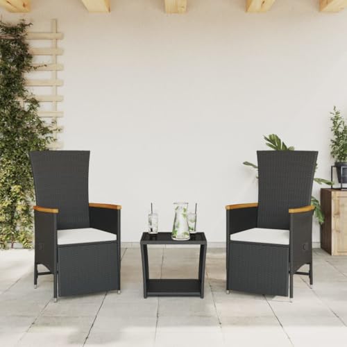 qohoio 3-TLG. Garten-Essgruppe mit Kissen GartenmöBel TerrassenmöBel Garten Sitzgruppe Essgruppe Garten MöBel Set Schwarz Poly Rattan - 3277543 von qohoio