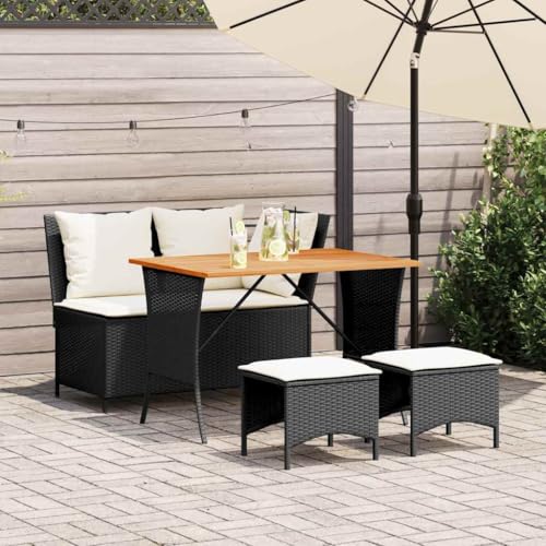 qohoio 4-TLG. Garten-Essgruppe mit Kissen GartenmöBel TerrassenmöBel Garten Sitzgruppe Essgruppe Garten MöBel Set Schwarz Poly Rattan - 4104131 von qohoio