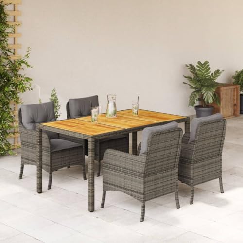 qohoio 5-TLG. Garten-Essgruppe mit Kissen GartenmöBel Set Garden Furniture Gartenset Tisch Und StüHle Essgruppe Outdoor Grau Poly Rattan von qohoio