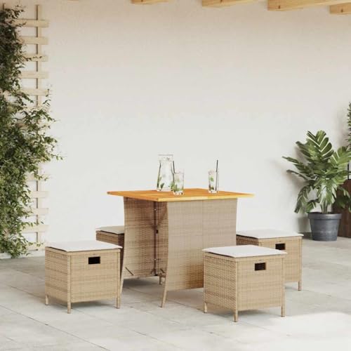 qohoio 5-TLG. Garten-Essgruppe mit Kissen GartenmöBel TerrassenmöBel Garten Sitzgruppe Essgruppe Garten MöBel Set Beige Poly Rattan - 365422 von qohoio