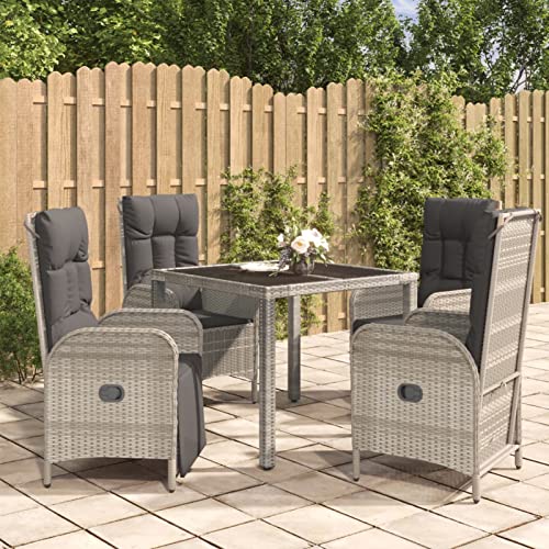 qohoio 5-TLG. Garten-Essgruppe mit Kissen GartenmöBel TerrassenmöBel Garten Sitzgruppe Essgruppe Garten MöBel Set Grau Poly Rattan - 3185035 von qohoio