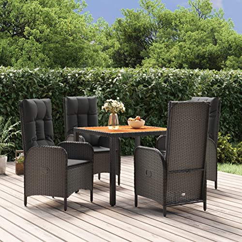 qohoio 5-TLG. Garten-Essgruppe mit Kissen GartenmöBel TerrassenmöBel Garten Sitzgruppe Essgruppe Garten MöBel Set Schwarz Poly Rattan - 3185069 von qohoio