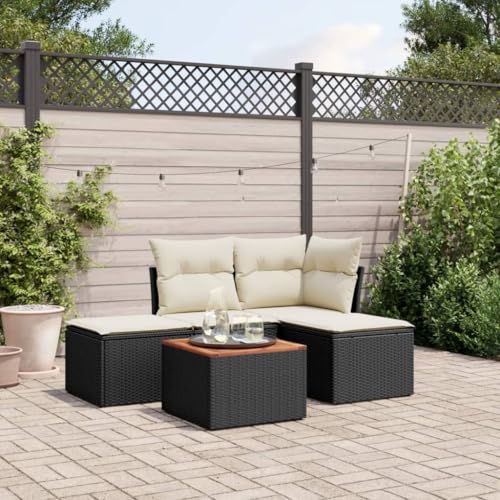 qohoio 5-TLG. Garten-Sofagarnitur mit Kissen Outdoor Gartenlounge TerrassenmöBel Garten LoungemöBel Set Lounge Sofa Schwarz Poly Rattan - 3255916 von qohoio