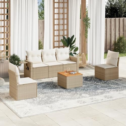 qohoio 6-TLG. Garten-Sofagarnitur mit Kissen Outdoor Gartenlounge TerrassenmöBel Garten LoungemöBel Set Lounge Sofa Beige Poly Rattan - 3224504 von qohoio
