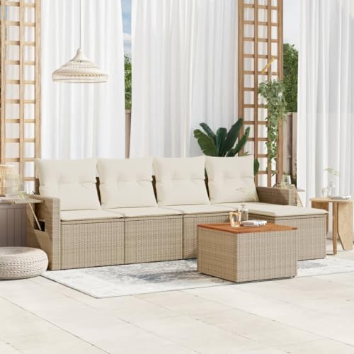 qohoio 6-TLG. Garten-Sofagarnitur mit Kissen Outdoor Gartenlounge TerrassenmöBel Garten LoungemöBel Set Lounge Sofa Beige Poly Rattan - 3256870 von qohoio