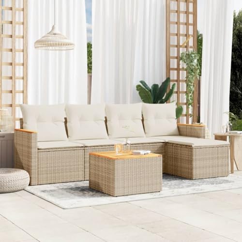 qohoio 6-TLG. Garten-Sofagarnitur mit Kissen Outdoor Gartenlounge TerrassenmöBel Garten LoungemöBel Set Lounge Sofa Beige Poly Rattan - 3258327 von qohoio