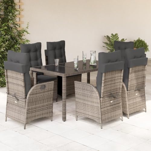 qohoio 7-TLG. Garten-Essgruppe mit Kissen GartenmöBel TerrassenmöBel Garten Sitzgruppe Essgruppe Garten MöBel Set Grau Poly Rattan - 3213080 von qohoio