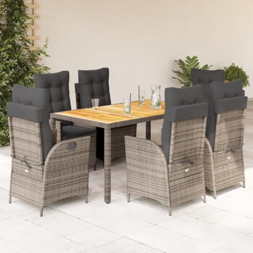 qohoio 7-TLG. Garten-Essgruppe mit Kissen GartenmöBel TerrassenmöBel Garten Sitzgruppe Essgruppe Garten MöBel Set Grau Poly Rattan - 3213107 von qohoio