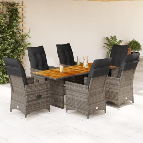 qohoio 7-TLG. Garten-Essgruppe mit Kissen GartenmöBel TerrassenmöBel Garten Sitzgruppe Essgruppe Garten MöBel Set Grau Poly Rattan - 3276732 von qohoio