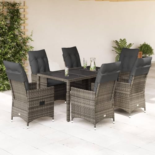 qohoio 7-TLG. Garten-Essgruppe mit Kissen GartenmöBel TerrassenmöBel Garten Sitzgruppe Essgruppe Garten MöBel Set Grau Poly Rattan - 3276739 von qohoio
