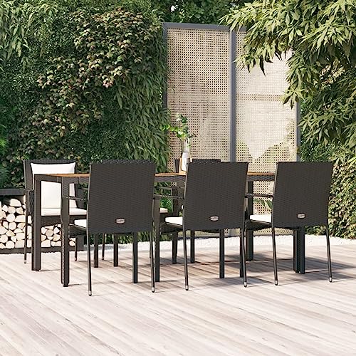 qohoio 7-TLG. Garten-Essgruppe mit Kissen GartenmöBel TerrassenmöBel Garten Sitzgruppe Essgruppe Garten MöBel Set Schwarz Poly Rattan - 3157967 von qohoio