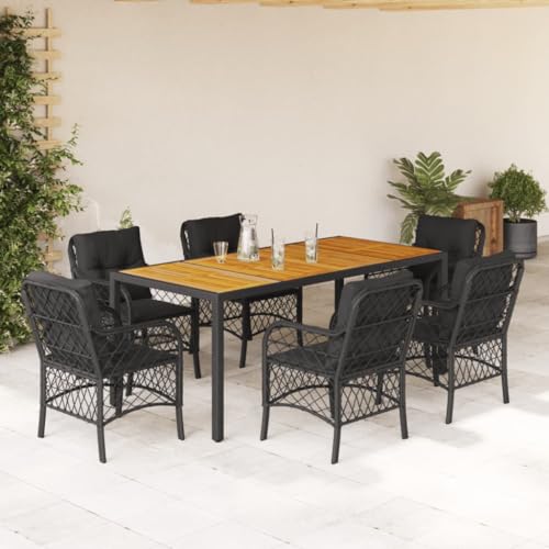 qohoio 7-TLG. Garten-Essgruppe mit Kissen GartenmöBel TerrassenmöBel Garten Sitzgruppe Essgruppe Garten MöBel Set Schwarz Poly Rattan - 3212046 von qohoio