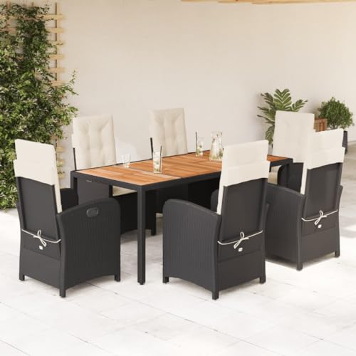 qohoio 7-TLG. Garten-Essgruppe mit Kissen GartenmöBel TerrassenmöBel Garten Sitzgruppe Essgruppe Garten MöBel Set Schwarz Poly Rattan - 3212227 von qohoio