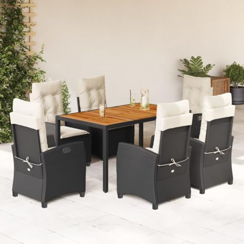 qohoio 7-TLG. Garten-Essgruppe mit Kissen GartenmöBel TerrassenmöBel Garten Sitzgruppe Essgruppe Garten MöBel Set Schwarz Poly Rattan - 3212657 von qohoio