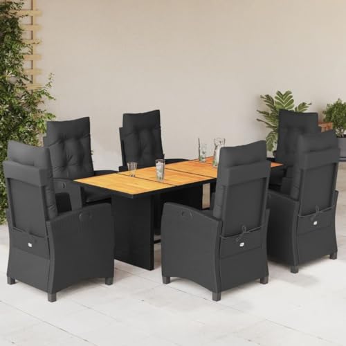 qohoio 7-TLG. Garten-Essgruppe mit Kissen Gartenset Tisch Und StüHle GartenmöBel Set Garden Furniture Essgruppe Outdoor Schwarz Poly Rattan - 3212707 von qohoio