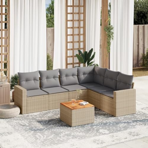 qohoio 7-TLG. Garten-Sofagarnitur mit Kissen Garten LoungemöBel Set TerrassenmöBel Outdoor Sofa LoungemöBel Terrasse Beige Poly Rattan - 3256472 von qohoio
