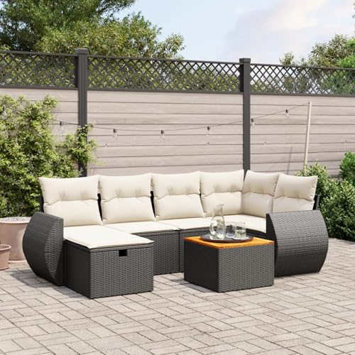 qohoio 7-TLG. Garten-Sofagarnitur mit Kissen Outdoor Sofa LoungemöBel Terrasse Garten LoungemöBel Set TerrassenmöBel Schwarz Poly Rattan - 3265060 von qohoio