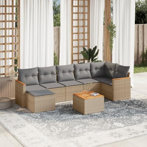 qohoio 8-TLG. Garten-Sofagarnitur mit Kissen Outdoor Sofa Garten LoungemöBel Set TerrassenmöBel LoungemöBel Terrasse Beige Poly Rattan - 3226199 von qohoio